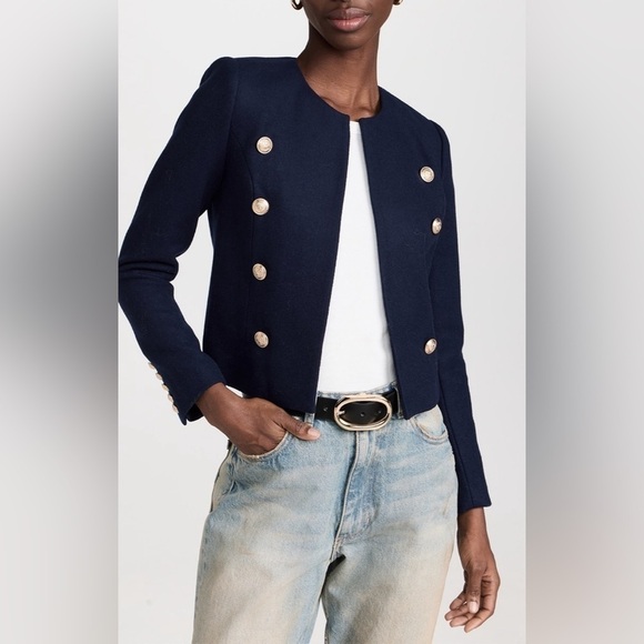 L’Agence collarless wool blend jacket blazer jacket navy NWT - Picture 4 of 12